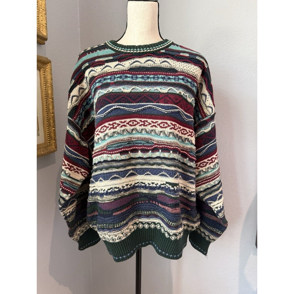 Vtg Florence Tricot Jumper Mens L Coogi Style Textured Sweater 3D Knit 90s Retro